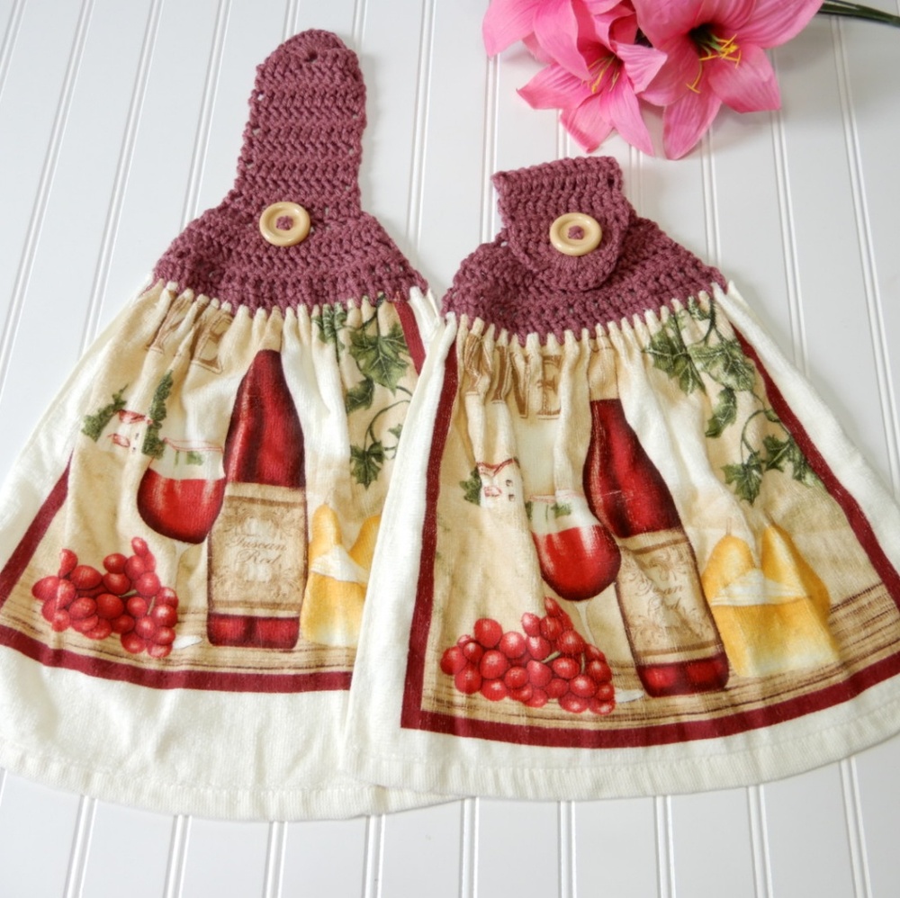 Wine Crocheted Towel Set of 2
